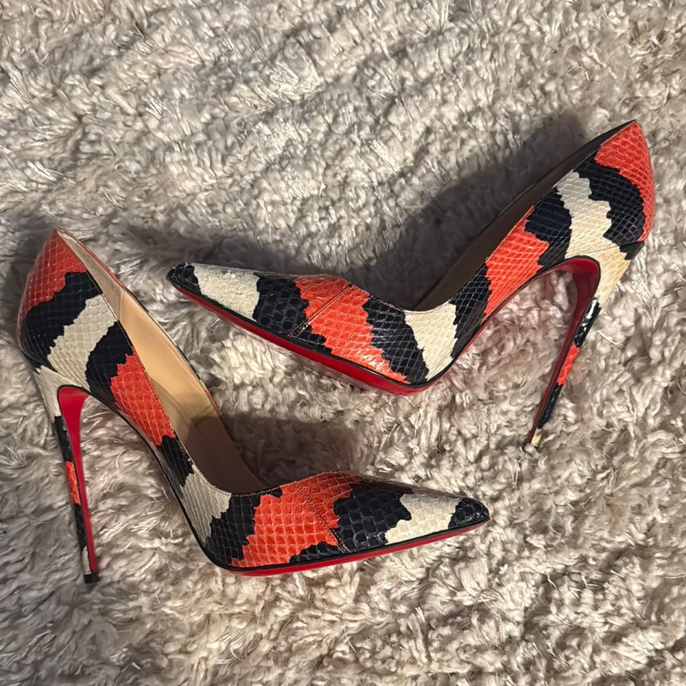 Christian Louboutin So Kate Python, Red and Black Heels Dust Bag/100% Authentic